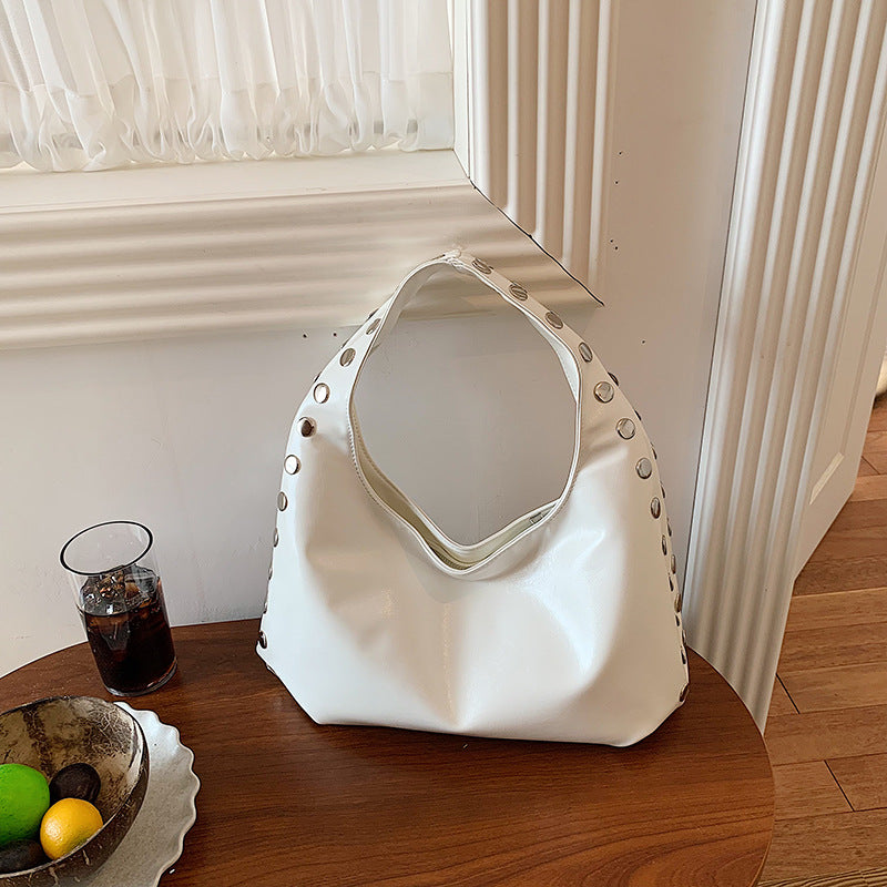 Solid Color Square PU Leather Shoulder Bag For Women With Rivet Detail, Perfect For Summer