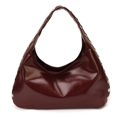 Solid Color Square PU Leather Shoulder Bag For Women With Rivet Detail, Perfect For Summer