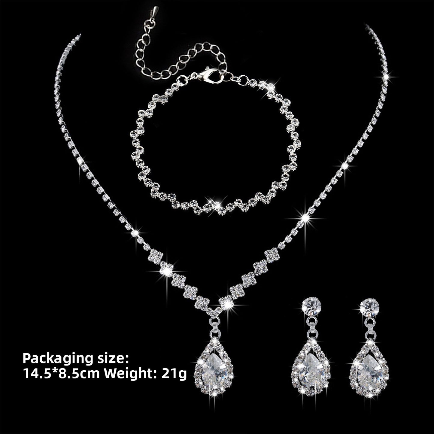 Water Droplets Jewelry Set For Women With Electroplated Copper Alloy And Zircon Inlay, 3 Pieces Set