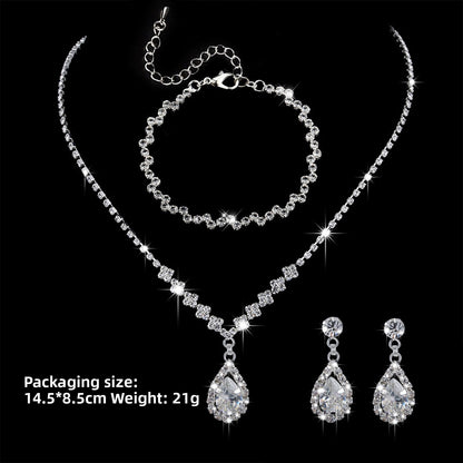 Water Droplets Jewelry Set For Women With Electroplated Copper Alloy And Zircon Inlay, 3 Pieces Set