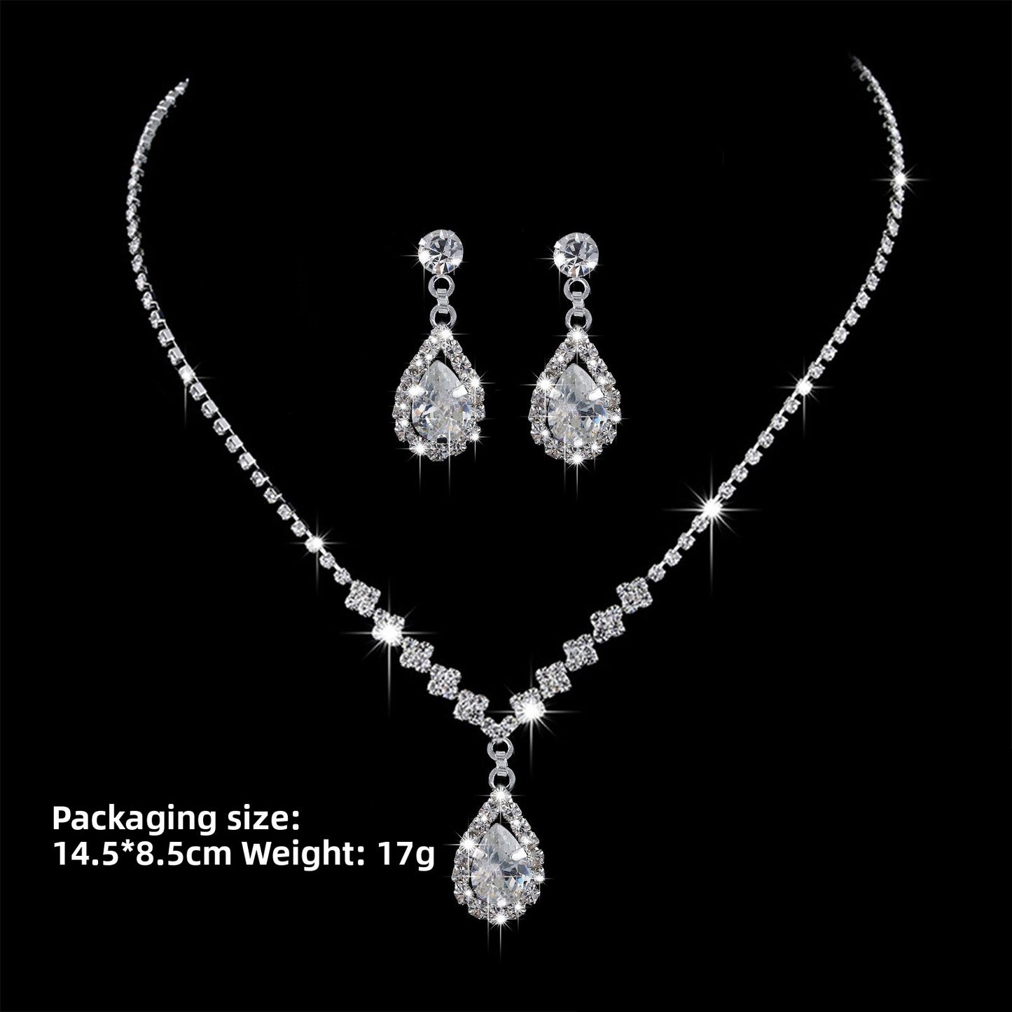 Water Droplets Jewelry Set For Women With Electroplated Copper Alloy And Zircon Inlay, 3 Pieces Set