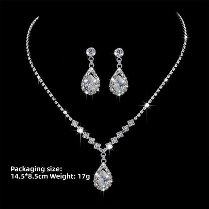Water Droplets Jewelry Set For Women With Electroplated Copper Alloy And Zircon Inlay, 3 Pieces Set