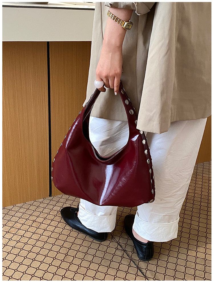 Solid Color Square PU Leather Shoulder Bag For Women With Rivet Detail, Perfect For Summer
