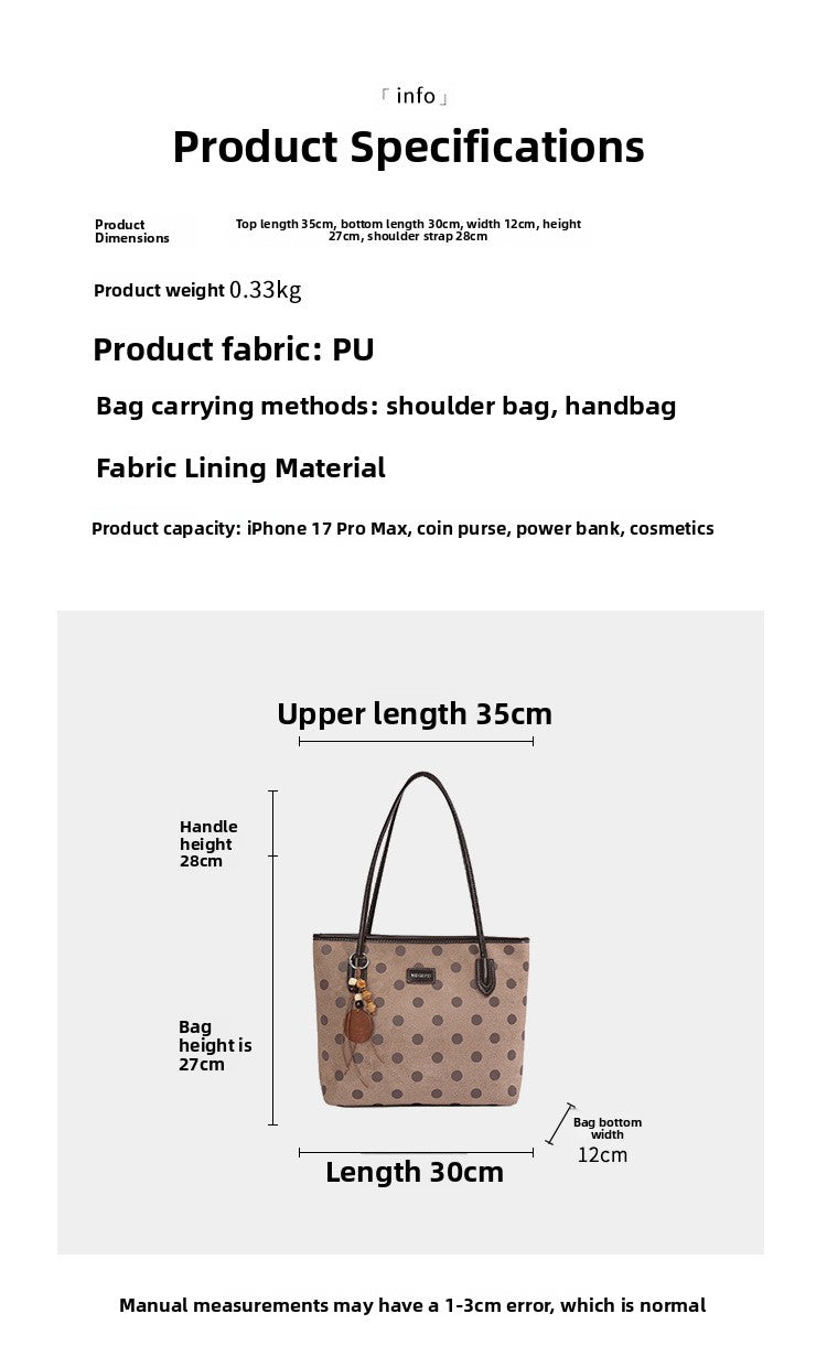 Women’s Polka Dots Square Tote Bag In PU Leather Featuring Sewing Thread Detail, Perfect For Autumn