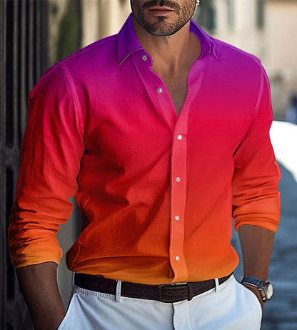 Men's Long Sleeve Polyester Shirt With 3D Print Featuring Lapel Collar And Placket Front
