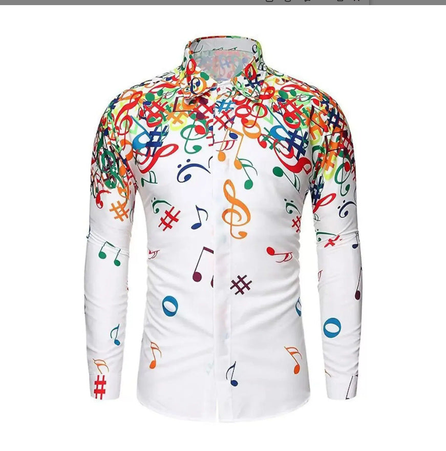 Men's Long Sleeve Polyester Shirt With 3D Print Featuring Lapel Collar And Placket Front
