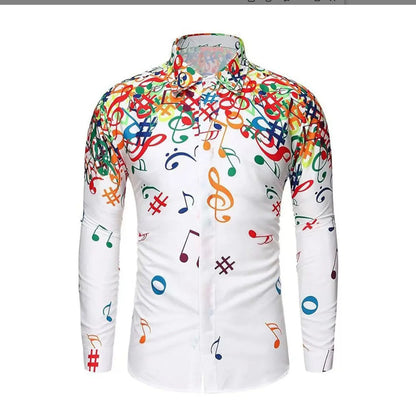 Men's Long Sleeve Polyester Shirt With 3D Print Featuring Lapel Collar And Placket Front