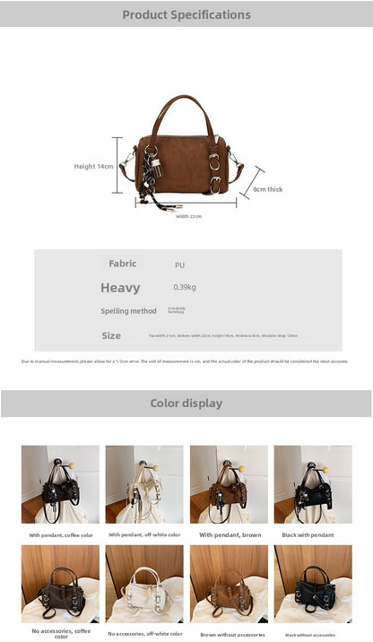 Splicing Pillow Shape Bag In PU Leather With Sewing Thread Detail, Featuring Top Handle, Perfect For Autumn And Winter