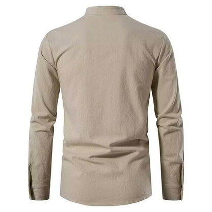 Vintage Style Men's Long Sleeve Polyester Shirt With Front Tie And Lapel Collar Pullover