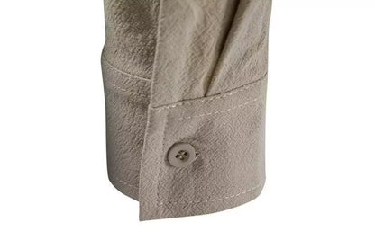 Vintage Style Men's Long Sleeve Polyester Shirt With Front Tie And Lapel Collar Pullover
