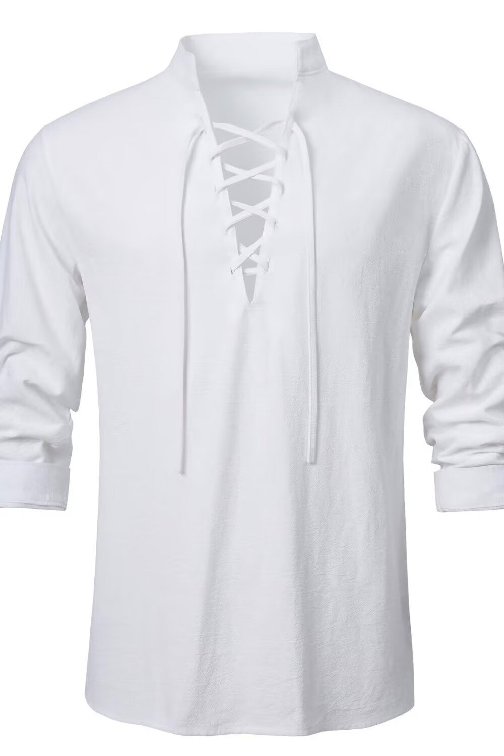 Vintage Style Men's Long Sleeve Polyester Shirt With Front Tie And Lapel Collar Pullover