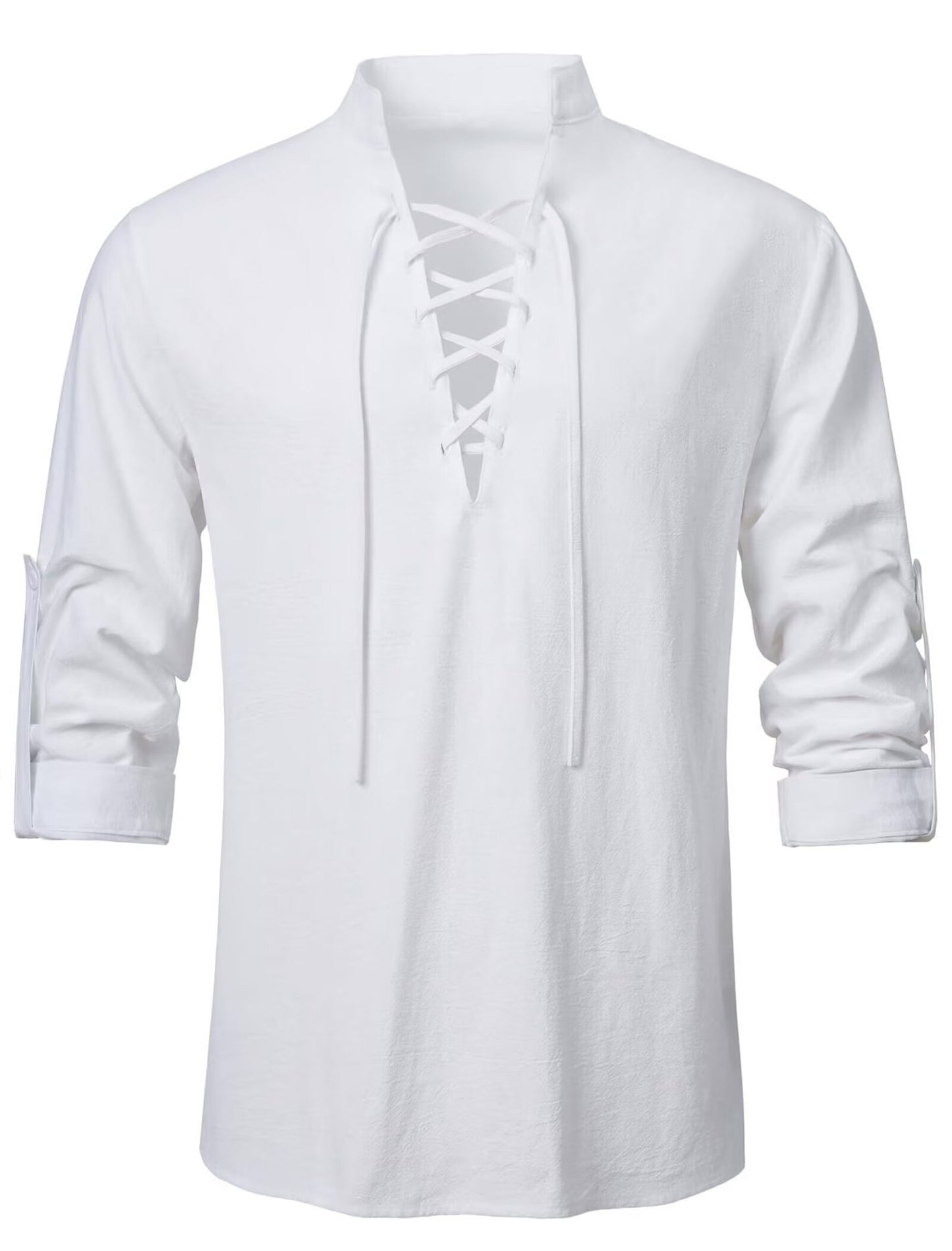 Vintage Style Men's Long Sleeve Polyester Shirt With Front Tie And Lapel Collar Pullover