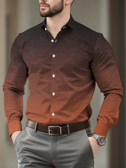 Casual Men's Long Sleeve Shirt With 3D Print Pattern In Polyester Featuring Placket