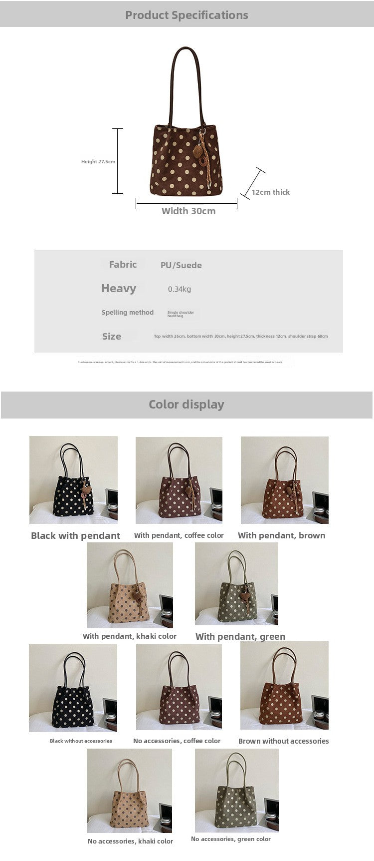 Women’s Polka Dots PU Leather Bucket Bag With Sewing Thread Detail, Single Shoulder Strap