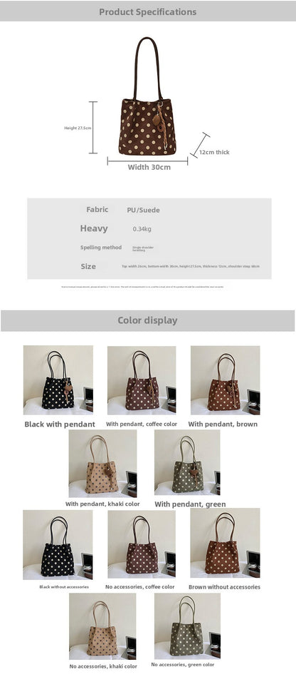 Women’s Polka Dots PU Leather Bucket Bag With Sewing Thread Detail, Single Shoulder Strap
