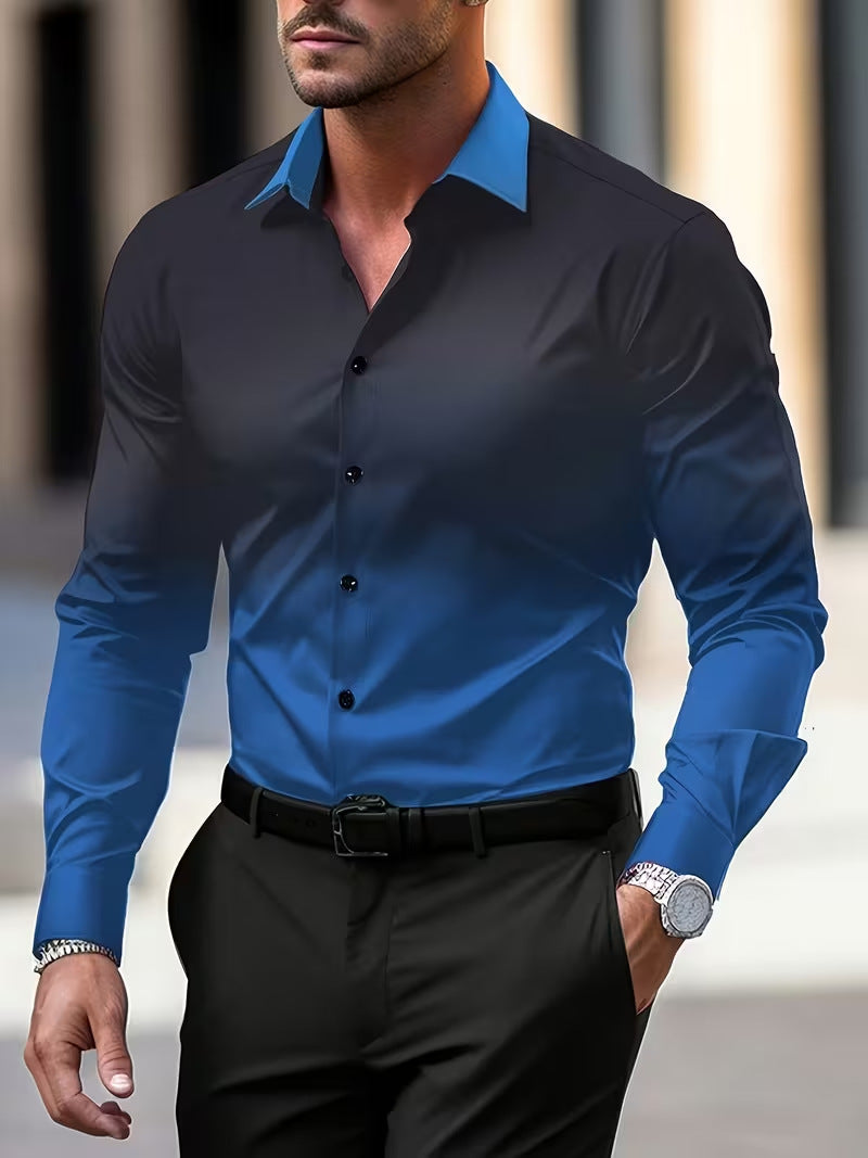 Casual Men's Long Sleeve Shirt With 3D Print Pattern In Polyester Featuring Placket
