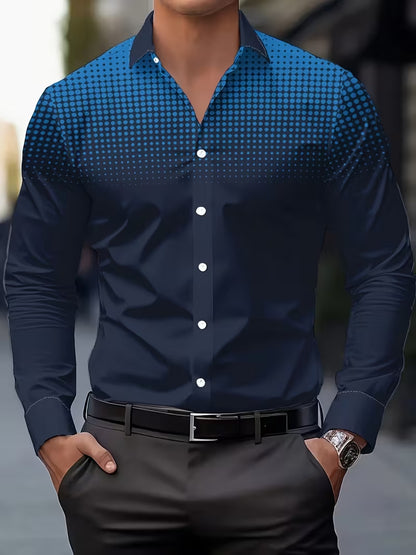 Casual Men's Long Sleeve Shirt With 3D Print Pattern In Polyester Featuring Placket
