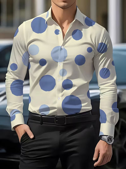 Casual Men's Long Sleeve Shirt With 3D Print Pattern In Polyester Featuring Placket