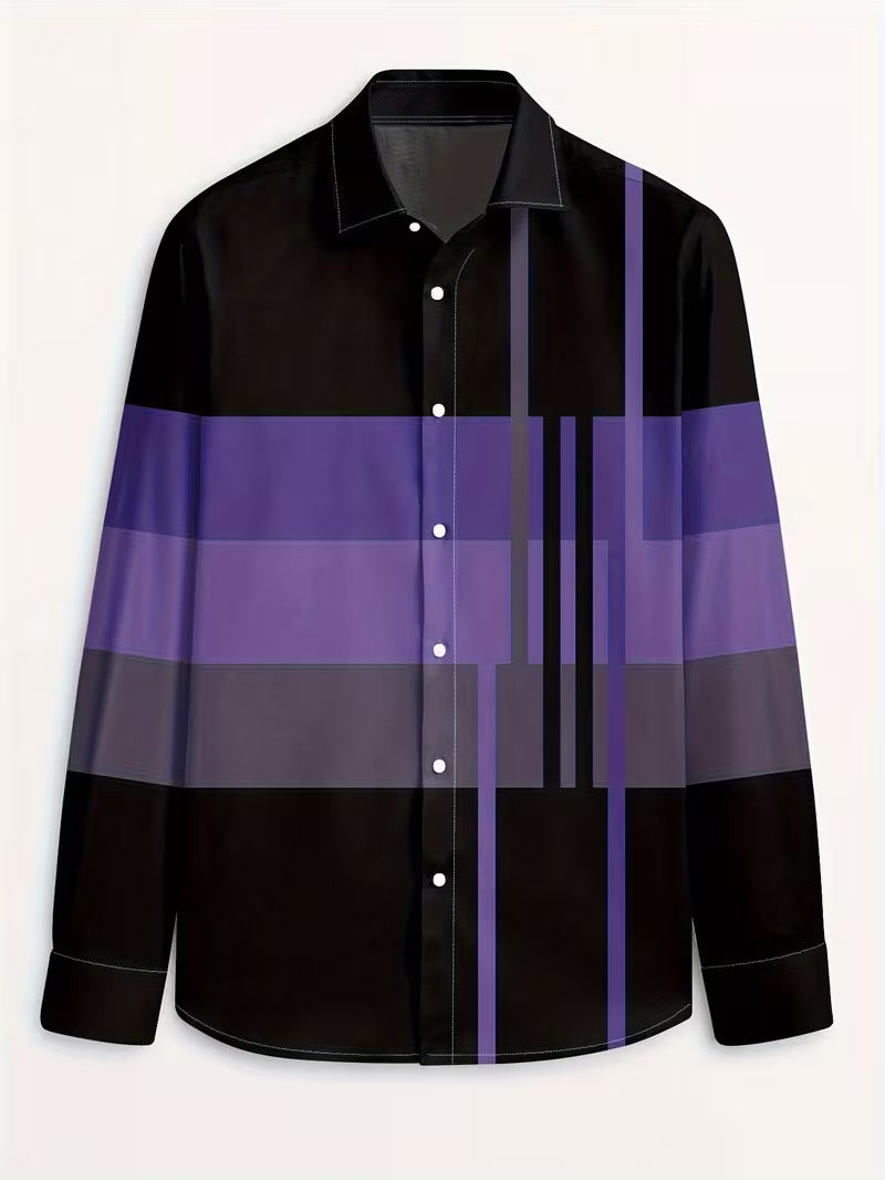 Casual Men's Long Sleeve Shirt With 3D Print Pattern In Polyester Featuring Placket