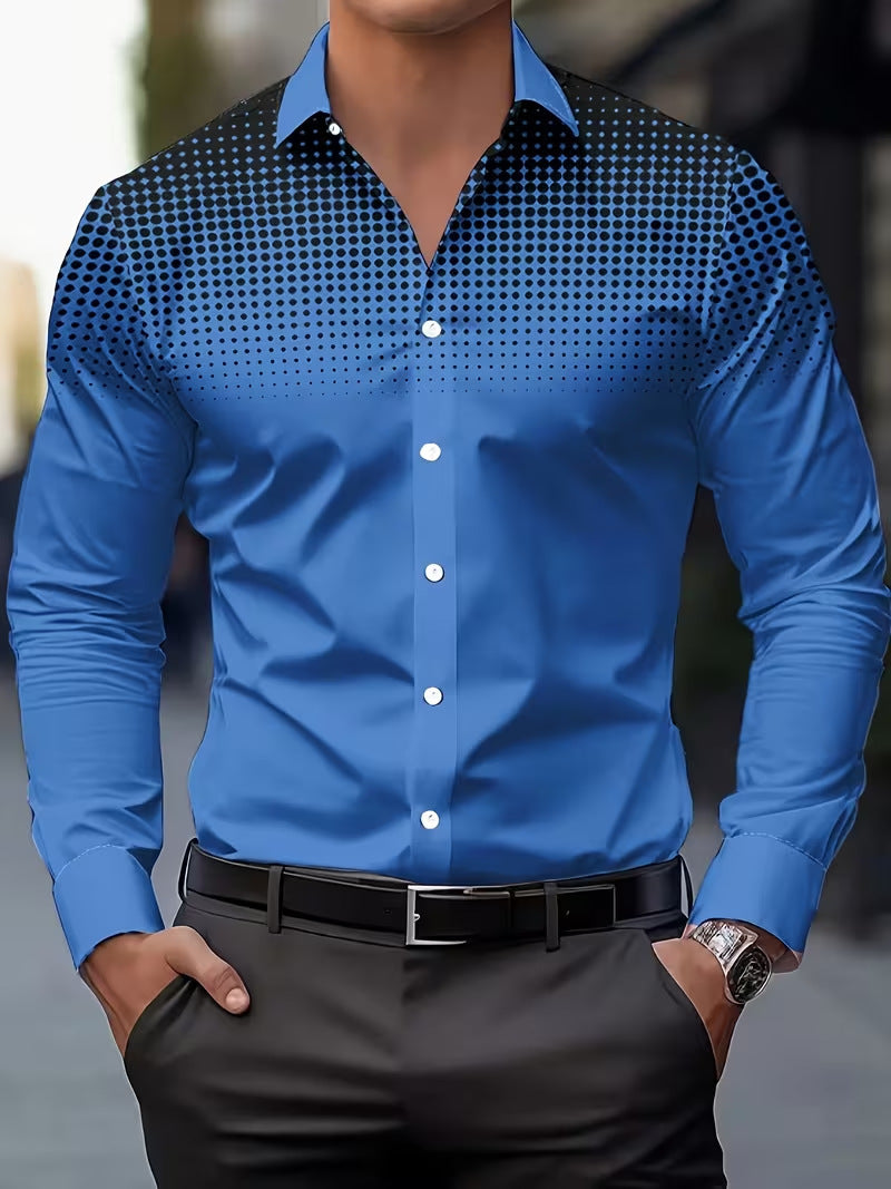 Casual Men's Long Sleeve Shirt With 3D Print Pattern In Polyester Featuring Placket