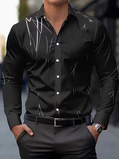 Casual Men's Long Sleeve Shirt With 3D Print Pattern In Polyester Featuring Placket