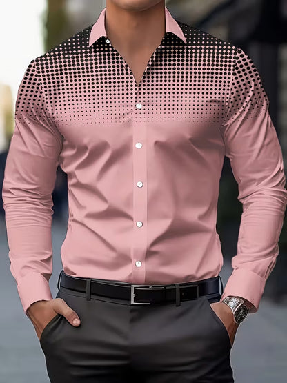 Casual Men's Long Sleeve Shirt With 3D Print Pattern In Polyester Featuring Placket
