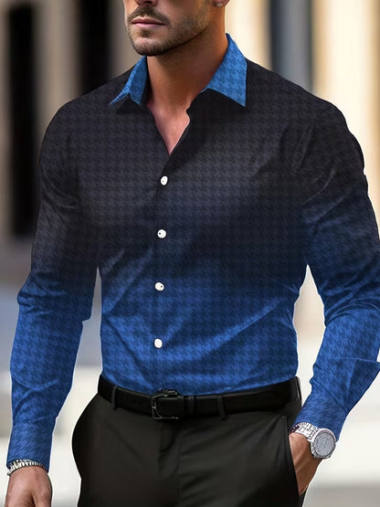 Casual Men's Long Sleeve Shirt With 3D Print Pattern In Polyester Featuring Placket