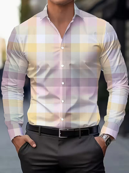 Casual Men's Long Sleeve Shirt With 3D Print Pattern In Polyester Featuring Placket