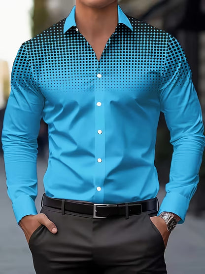 Casual Men's Long Sleeve Shirt With 3D Print Pattern In Polyester Featuring Placket