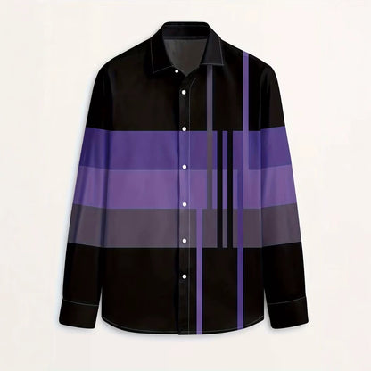 Casual Men's Long Sleeve Shirt With 3D Print Pattern In Polyester Featuring Placket