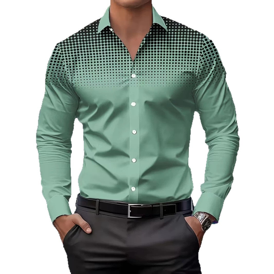 Casual Men's Long Sleeve Shirt With 3D Print Pattern In Polyester Featuring Placket