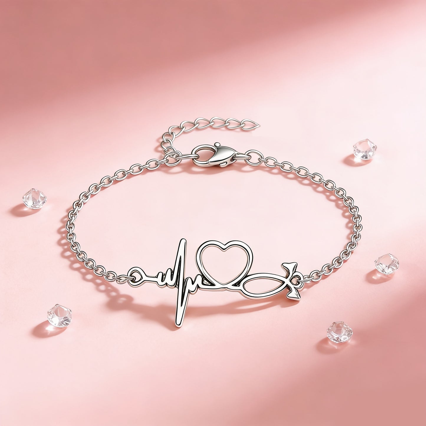 Romantic Heart Shape Electroplated Bracelet For Women With 201 Stainless Steel Box Chain