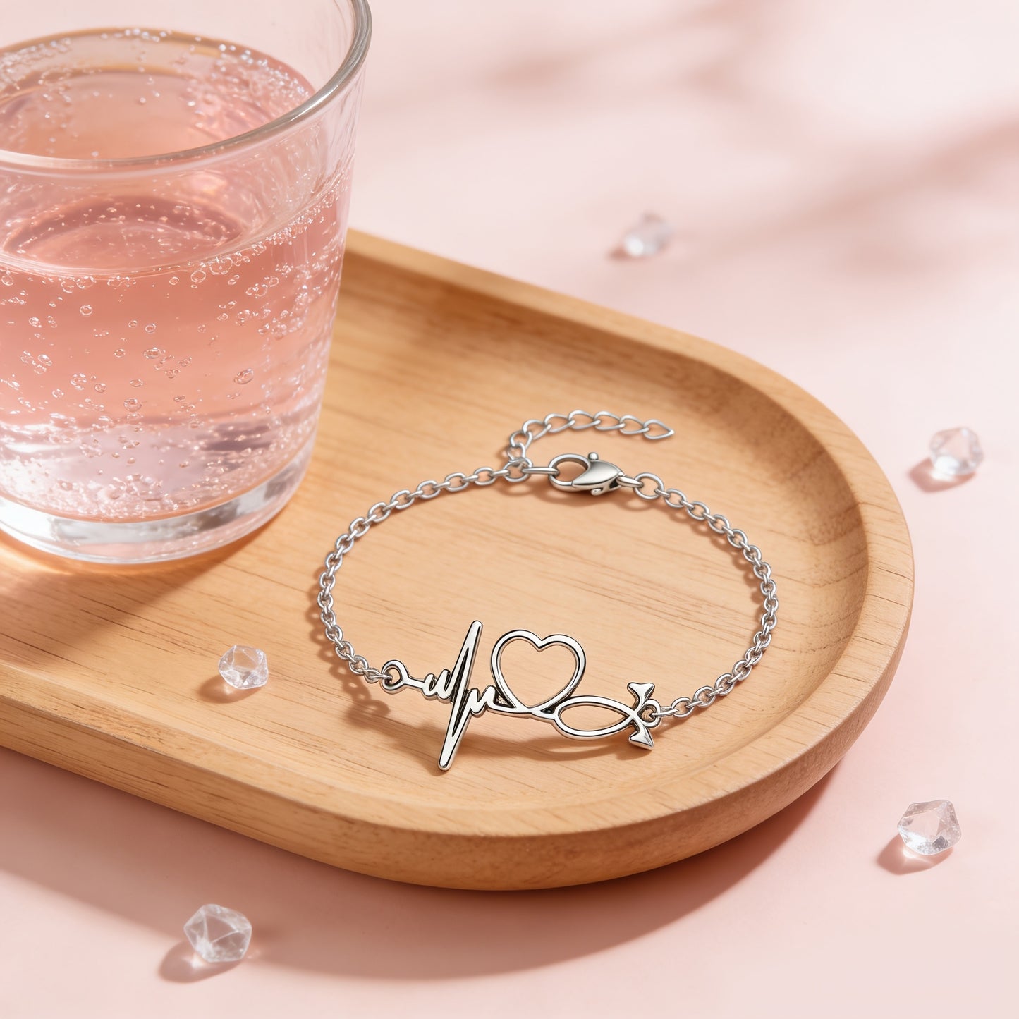 Romantic Heart Shape Electroplated Bracelet For Women With 201 Stainless Steel Box Chain