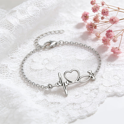 Romantic Heart Shape Electroplated Bracelet For Women With 201 Stainless Steel Box Chain