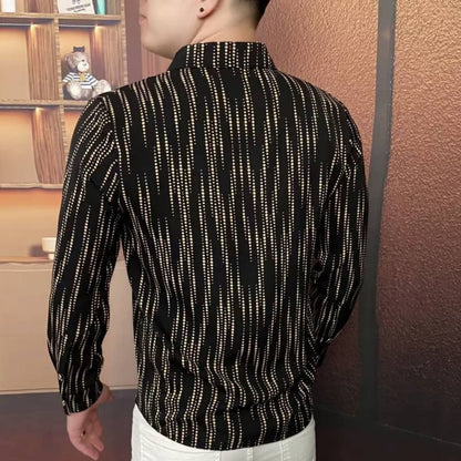 Casual Stripe Long Sleeve Men's Shirt In 4-Way Stretch Fabric With 3D Print And Placket