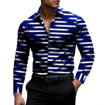 Casual Stripe Long Sleeve Men's Shirt In 4-Way Stretch Fabric With 3D Print And Placket