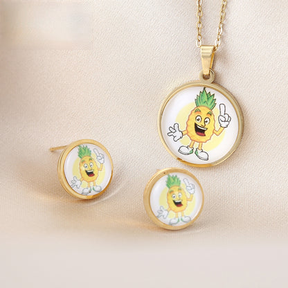 Cartoon Style Pendant Featuring A Cartoon Character, 1 Set Crafted From 304 Stainless Steel With 18K Real Gold Electroplated Coating
