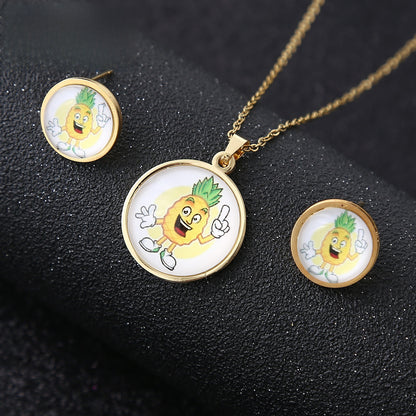 Cartoon Style Pendant Featuring A Cartoon Character, 1 Set Crafted From 304 Stainless Steel With 18K Real Gold Electroplated Coating
