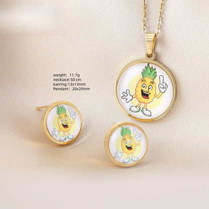 Cartoon Style Pendant Featuring A Cartoon Character, 1 Set Crafted From 304 Stainless Steel With 18K Real Gold Electroplated Coating