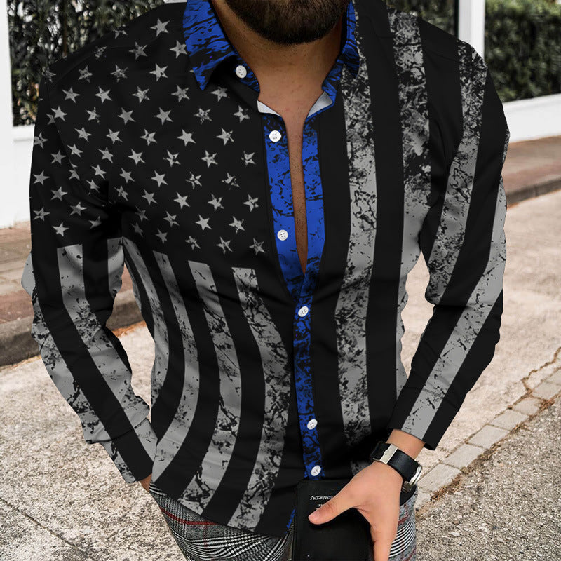 Casual Men's Long Sleeve Shirt Featuring 3D Print Design In Polyester With Lapel Collar