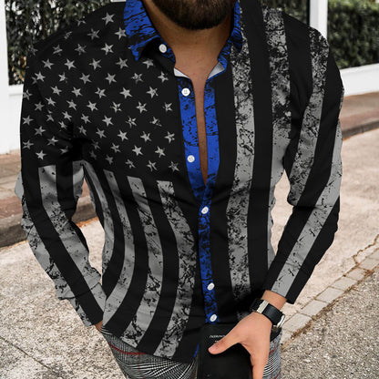 Casual Men's Long Sleeve Shirt Featuring 3D Print Design In Polyester With Lapel Collar