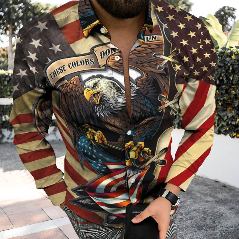 Casual Men's Long Sleeve Shirt Featuring 3D Print Design In Polyester With Lapel Collar