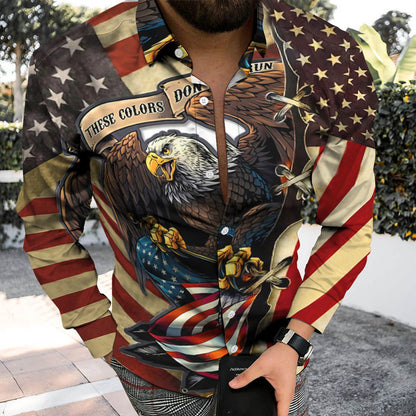 Casual Men's Long Sleeve Shirt Featuring 3D Print Design In Polyester With Lapel Collar