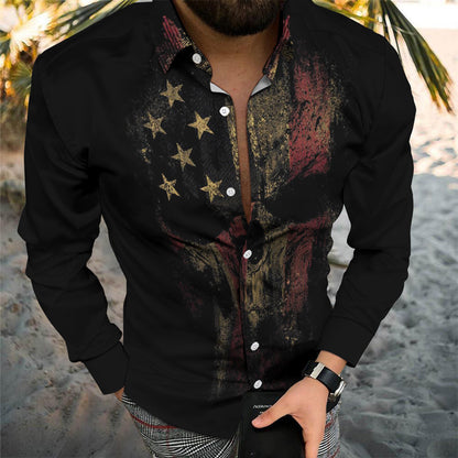 Casual Men's Long Sleeve Shirt Featuring 3D Print Design In Polyester With Lapel Collar
