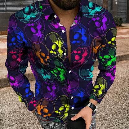Casual Men's Long Sleeve Shirt Featuring 3D Print Design In Polyester With Lapel Collar