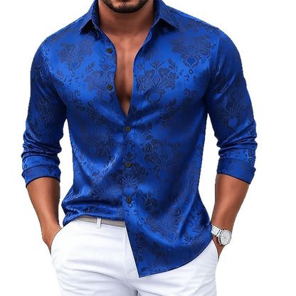 Ditsy Floral Vintage Style Men's Shirt With Long Sleeve And Jacquard Polyester Fabric Featuring Lapel Collar