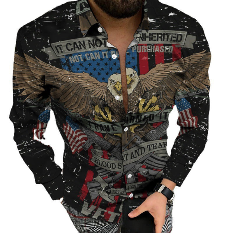 Casual Men's Long Sleeve Shirt Featuring 3D Print Design In Polyester With Lapel Collar