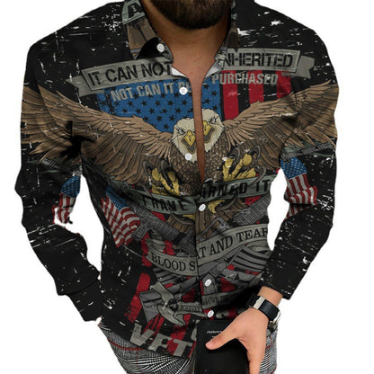 Casual Men's Long Sleeve Shirt Featuring 3D Print Design In Polyester With Lapel Collar