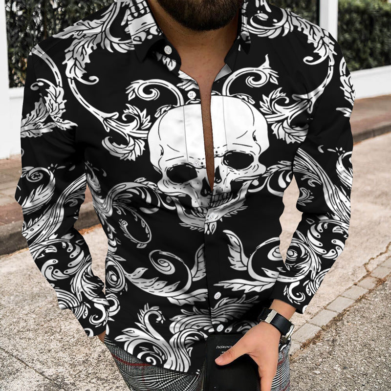 Casual Men's Long Sleeve Shirt Featuring 3D Print Design In Polyester With Lapel Collar