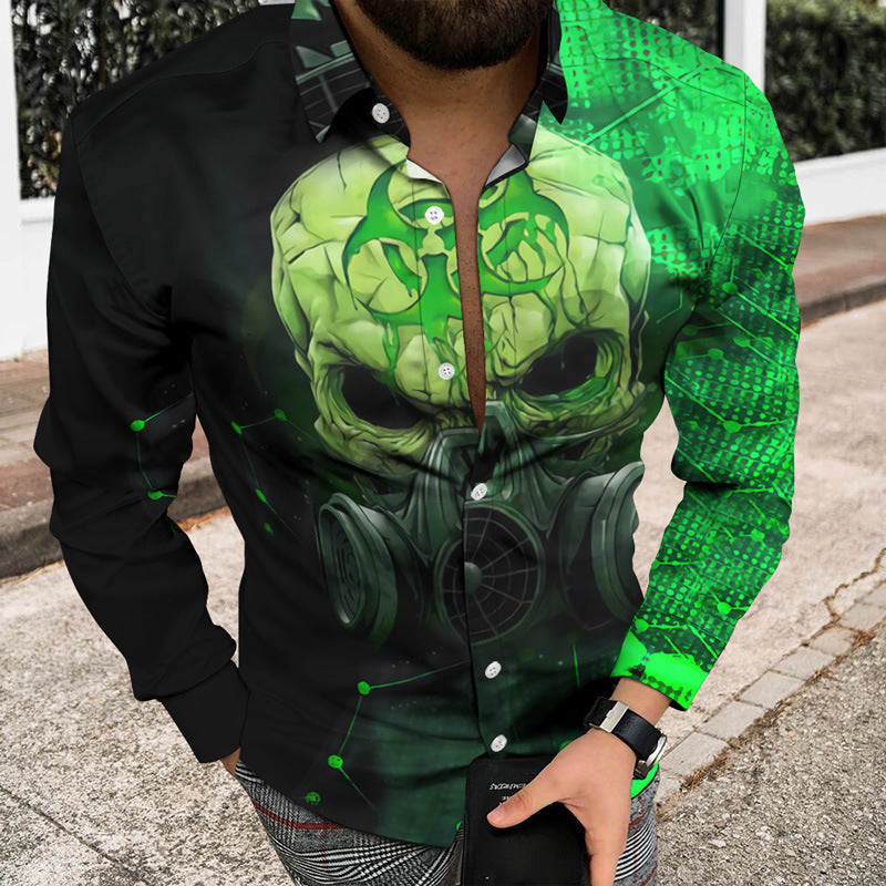 Casual Men's Long Sleeve Shirt Featuring 3D Print Design In Polyester With Lapel Collar